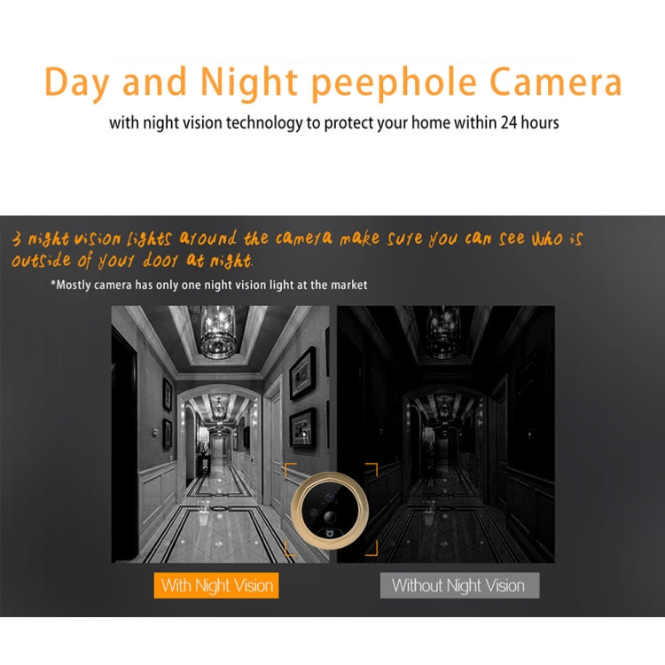 Danmini Q8 2.4 inch Color Screen 1.0MP Security Camera No Disturb Peephole Viewer, Support TF Card (32GB Max) / Night Vision / PIR Motion Detection(Gold), Q8 Danmini Q8 2.4 inch Color Screen 1.0MP Security Camera No Disturb Peephole Viewer, Support TF Card (32GB Max) / Night Vision / PIR Motion Detection(Gold), Q8
